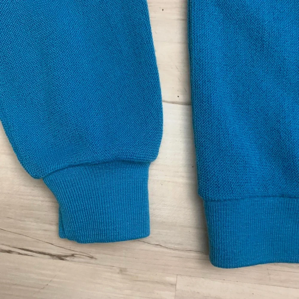 Vintage 70s Robert Bruce Teal Blue Button Up Cardigan Sweater Mens Large